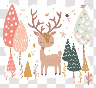 Christmas Deer - Charming Cartoon Deer And Forest Illustration Transparent PNG