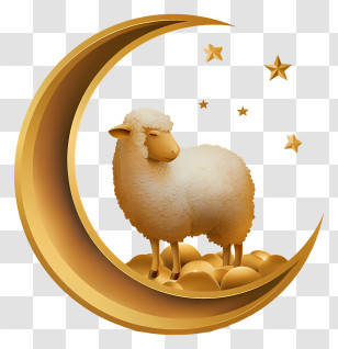 Eid Al Adha Design - Golden Sheep On Crescent Moon Transparent PNG