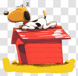 Snoopy Sleeping - Sleeping Cartoon Dog On Red Doghouse Transparent PNG