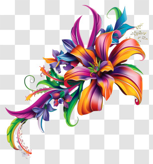 Mardi Gras Flower Art - Multicolored Floral Pattern Illustration Transparent PNG
