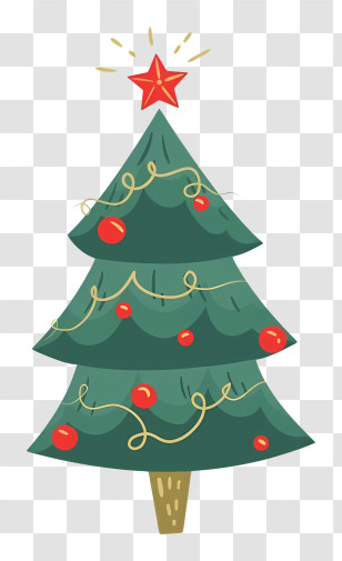 Christmas Tree - Decorated Christmas Tree With Star And Ornaments Transparent PNG