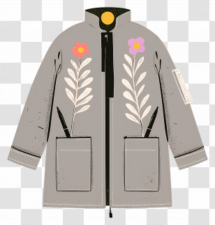 Gray Coat - Stylish Jacket With Floral Design Transparent PNG