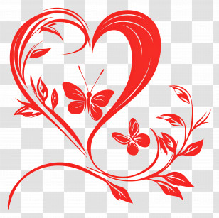 Wedding Heart - Red Heart With Butterflies Illustration Transparent PNG