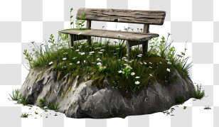 Park Bench - Rustic Wooden Bench On Natural Grassy Rock Transparent PNG