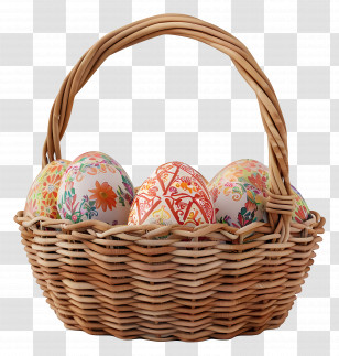 Eggs In Basket - Colorful Easter Eggs In A Basket Transparent PNG