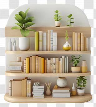 Shelf Furniture - Wooden Bookshelf With Books And Plants Transparent PNG
