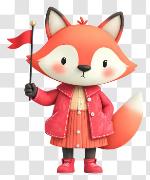 Cute Cartoon Fox - Fox In Red Coat With Flag Transparent PNG
