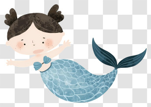 Cute Little Mermaid - Cute Mermaid With Blue Tail Transparent PNG