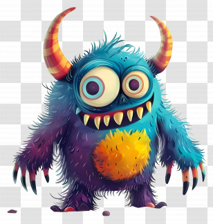 Cartoon Monster - Colorful Cartoon Monster With Horns Transparent PNG