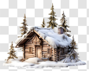 Small Wooden Cabin - Rustic Log Cabin Covered In Snow Transparent PNG