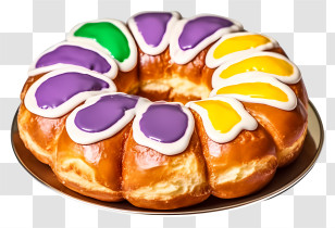 Pastry - Traditional Mardi Gras King Cake With Colorful Icing Transparent PNG