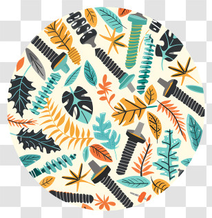 Screws - Colorful Screws And Leaves Pattern Transparent PNG