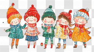 Happy New Year - Cute Children In Winter Clothes Transparent PNG
