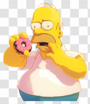 Homer Simpson - Cartoon Character With Donut Transparent PNG