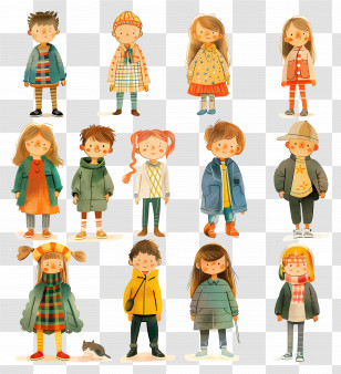 Kids - Cartoon Children In Colorful Outfits Transparent PNG
