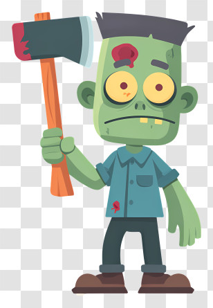 Zombie With Axe - Green Zombie With Axe Cartoon Illustration Transparent PNG