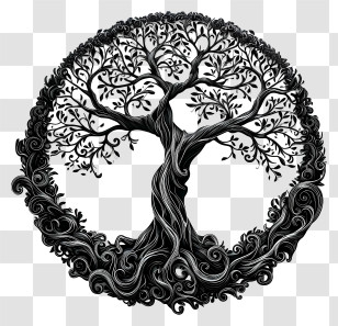 Tree Of Life - Intricate Artistic Black Tree Design Transparent PNG