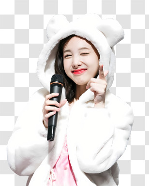 Twice - Person In White Bear Hoodie With Microphone Transparent PNG