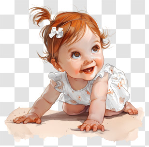 Baby Girl - Happy Crawling Baby In A White Dress Transparent PNG