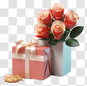 Gift Box - Roses With Gift Box For Romantic Occasions Transparent PNG