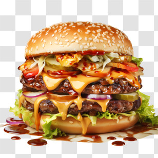 American Burger - Double Cheeseburger With Barbecue Sauce Transparent PNG