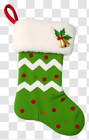 Christmas Stocking - Green Christmas Stocking With Red Dots Transparent PNG