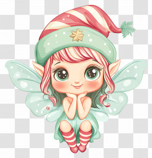 Christmas Fairy - Christmas Elf With Striped Hat Transparent PNG