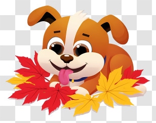 Dog Rolling In Autumn Leaves - Happy Brown Puppy With Red Leaves Transparent PNG