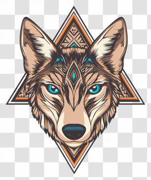 Wolf Head - Geometric Wolf Drawing With Tribal Pattern Transparent PNG