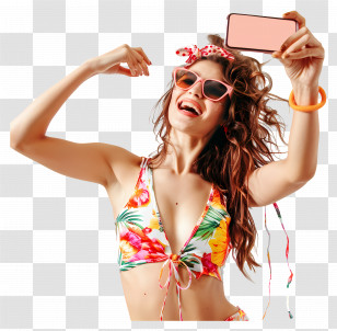 Selfie Day - Happy Woman Taking Selfie In Summer Transparent PNG