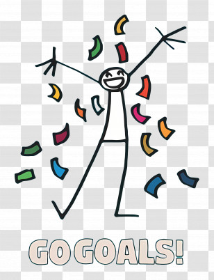 Go Goals - Celebrating Stick Figure With Confetti Transparent PNG