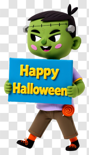 Frankenstein Happy Halloween - Halloween Monster Holding Sign Transparent PNG