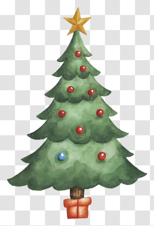 Watercolor Painting - Decorated Christmas Tree With Star Transparent PNG