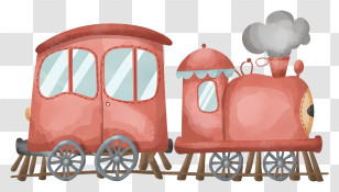 Cartoon - Red Vintage Toy Train Illustration Transparent PNG