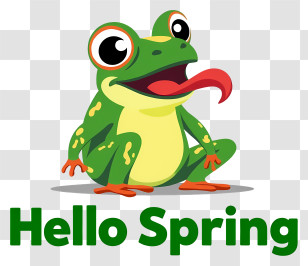 Frog Hello Spring - Green Frog Welcoming Spring Transparent PNG