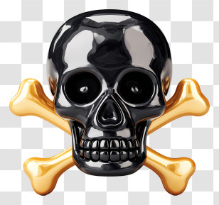 Skull And Crossbones Emoji - Black Skull With Golden Bones Transparent PNG