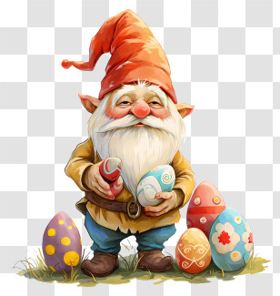 Easter Day Gnome - Colorful Gnome With Decorative Easter Eggs Transparent PNG