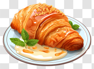 Croissant - Croissant With Honey And Mint Illustration Transparent PNG