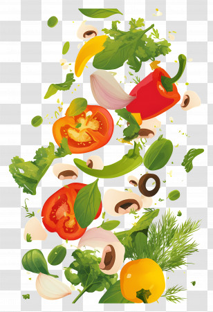 Flying Vegetables - Colorful Falling Vegetables And Herbs Illustration Transparent PNG