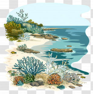 Great Barrier Reef - Beautiful Coral Reef And Coastal Landscape Illustration Transparent PNG