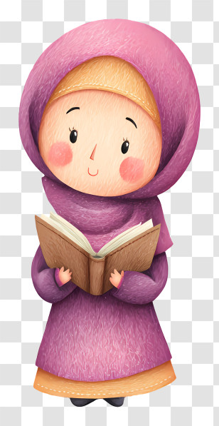 Muslim Woman Reading Quran Book - Cute Girl In Purple Hijab Reading Book Transparent PNG