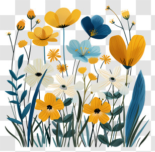 Spring Flowers - Colorful Spring Flower Field Illustration Transparent PNG