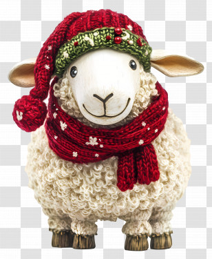 Christmas Sheep - Sheep With Red Hat And Scarf Transparent PNG
