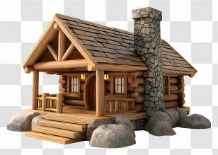Log Cabin - Rustic Wooden Cabin With Chimney Transparent PNG