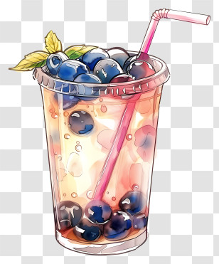 Bubble Tea - Blueberry Infusion Drink With Straw Transparent PNG
