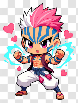 Akaza - Cute Chibi Striped Fighter With Sparks Transparent PNG