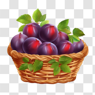 Plums Fruit - Basket Full Of Ripe Purple Plums Transparent PNG