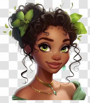 Tiana Princess - Nature-Inspired Portrait Of A Green-Eyed Girl Transparent PNG