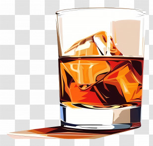 Whiskey - Glass Of Whiskey With Ice Cubes Illustration Transparent PNG