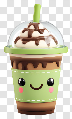 Kawaii Iced Coffee - Cute Green Frappe With Smile Transparent PNG